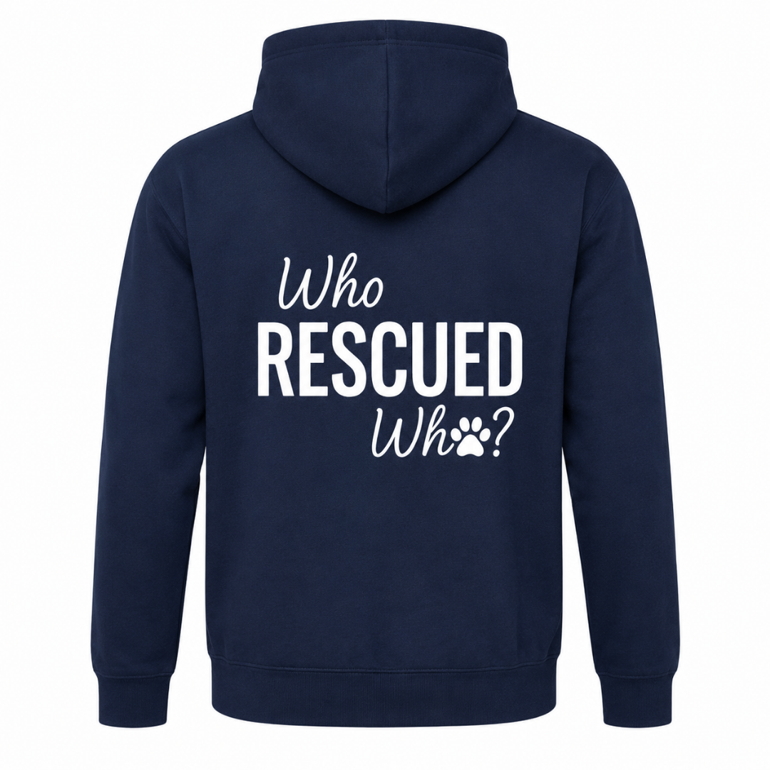 Navy Blue Who Rescued Who Zip Up Hoodie