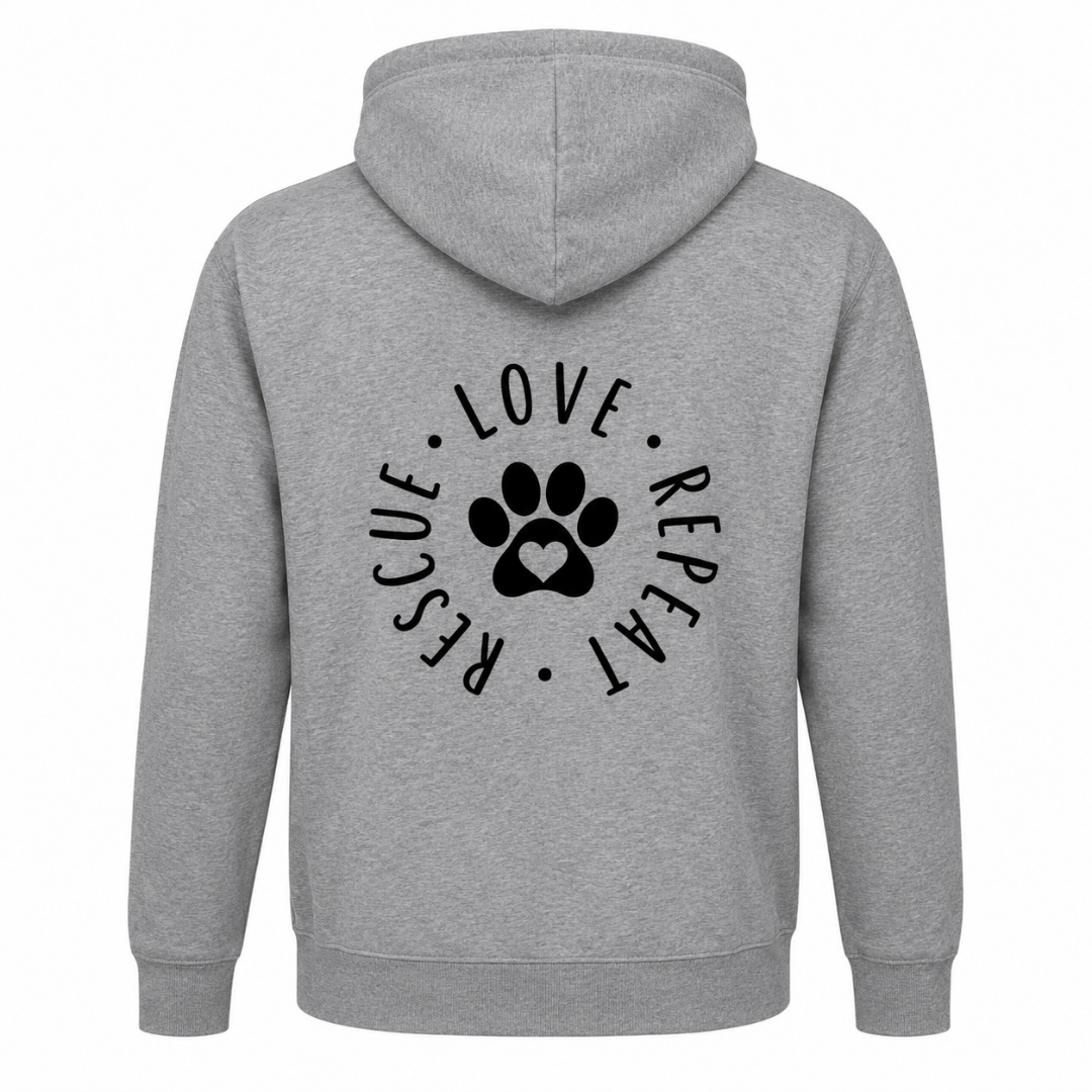 Grey Rescue Love Repeat Zip Up Hoodie